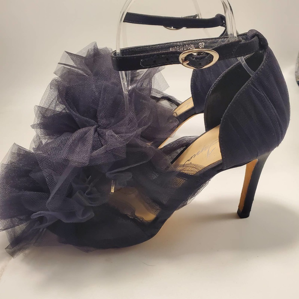 Isa Tapia Gigi Black Satin Tulle Oversized Bow Sandals Pumps Romantic, sz 37 - Picture 6 of 12
